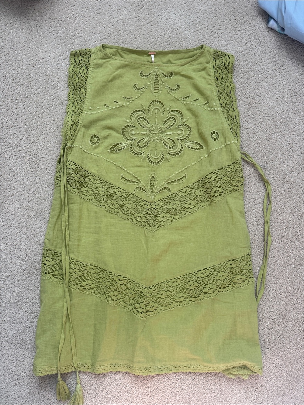 Free People green detailed eyelet mini dress